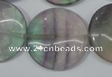 CFL169 15.5 inches 30mm flat round natural fluorite beads wholesale