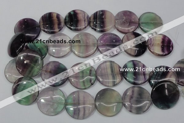 CFL169 15.5 inches 30mm flat round natural fluorite beads wholesale