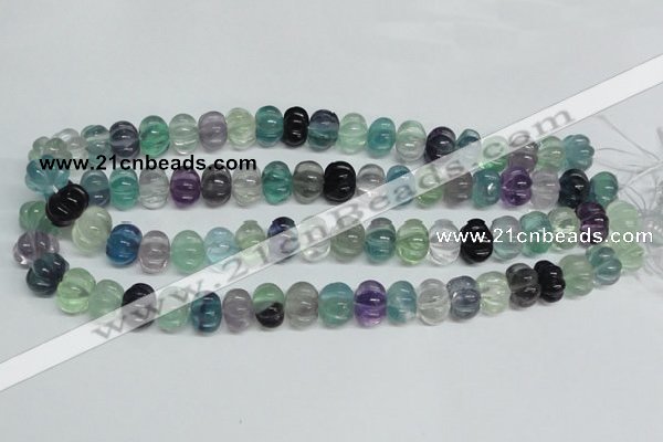 CFL301 15.5 inches 10*14mm carved rondelle natural fluorite beads