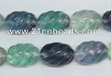 CFL306 15.5 inches 12*16mm carved rice natural fluorite beads