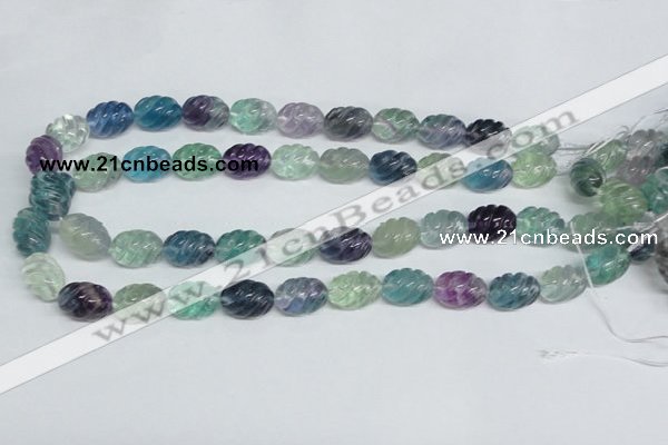 CFL306 15.5 inches 12*16mm carved rice natural fluorite beads