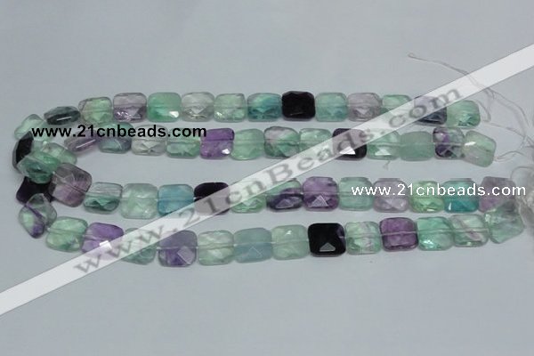 CFL319 15.5 inches 14*14mm faceted square natural fluorite beads