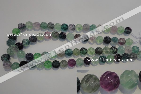 CFL457 15.5 inches 12mm carved round natural fluorite beads