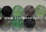 CFL458 15.5 inches 14mm carved round natural fluorite beads