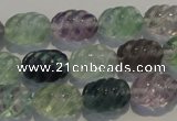 CFL475 15.5 inches 10*14mm carved rice natural fluorite beads