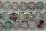 CFL491 15.5 inches 10mm carved flower natural fluorite beads