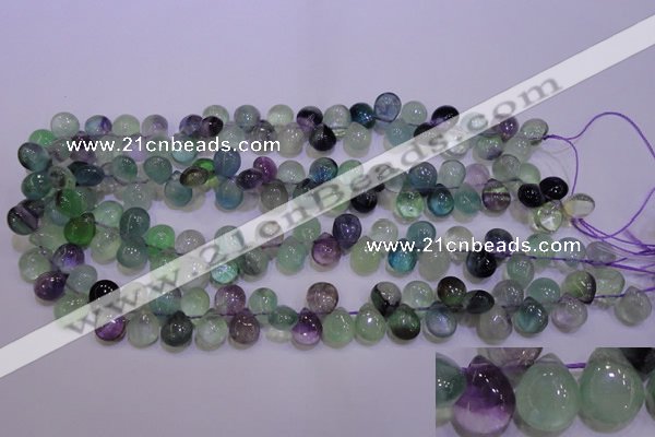 CFL703 Top-drilled 9*11mm teardrop natural fluorite beads wholesale