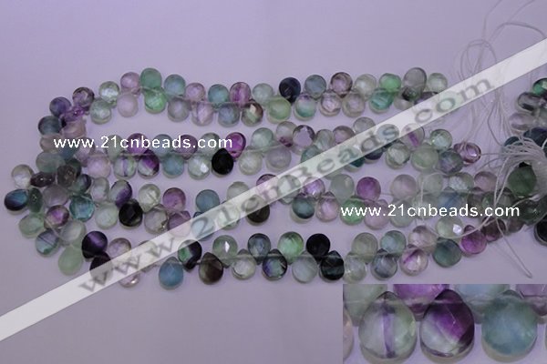 CFL705 Top-drilled 9*11mm faceted briolette natural fluorite beads