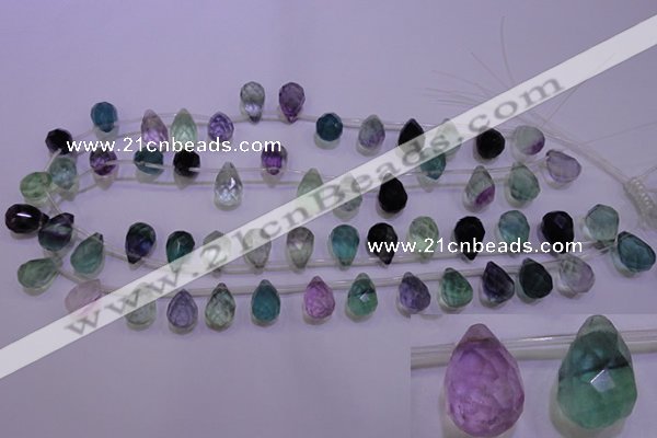 CFL709 Top-drilled 10*14mm faceted teardrop natural fluorite beads