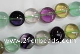 CFL783 15.5 inches 10mm flat round rainbow fluorite gemstone beads