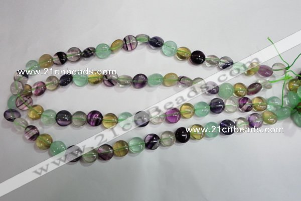 CFL783 15.5 inches 10mm flat round rainbow fluorite gemstone beads