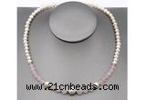 CFN100 potato white freshwater pearl & rose quartz necklace, 16 - 24 inches