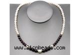 CFN103 potato white freshwater pearl & garnet necklace, 16 - 24 inches