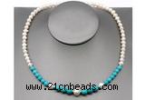 CFN105 potato white freshwater pearl & turquoise necklace, 16 - 24 inches