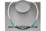 CFN106 potato white freshwater pearl & blue sea sediment jasper necklace, 16 - 24 inches