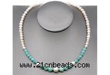 CFN107 potato white freshwater pearl & amazonite necklace, 16 - 24 inches