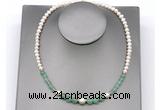 CFN111 potato white freshwater pearl & green aventurine necklace, 16 - 24 inches