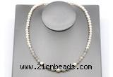 CFN125 potato white freshwater pearl & grey banded agate necklace, 16 - 24 inches