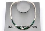 CFN131 potato white freshwater pearl & green tiger eye necklace, 16 - 24 inches