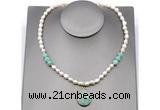 CFN153 baroque white freshwater pearl & amazonite necklace with pendant