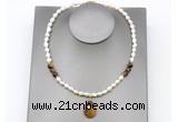 CFN158 baroque white freshwater pearl & yellow tiger eye necklace with pendant