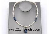 CFN165 baroque white freshwater pearl & dumortierite necklace with pendant