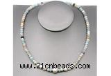 CFN199 4*6mm faceted rondelle amazonite & potato white freshwater pearl necklace