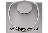 CFN204 4*6mm faceted rondelle white crazy lace agate & potato white freshwater pearl necklace