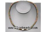 CFN215 4*6mm faceted rondelle unakite & potato white freshwater pearl necklace