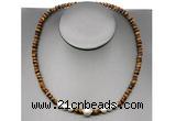 CFN222 4*6mm faceted rondelle yellow tiger eye & potato white freshwater pearl necklace