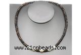 CFN223 4*6mm faceted rondelle bronzite & potato white freshwater pearl necklace