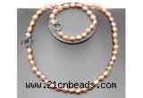 CFN28 8mm - 9mm baroque pink freshwater pearl jewelry set, 16 - 54 inches