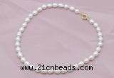 CFN301 Hand-knotted 9mm - 10mm rice white freshwater pearl necklace, 16 - 24 inches