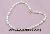 CFN302 16 - 24 inches 9mm - 10mm rice white freshwater pearl necklace