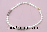 CFN343 9 - 10mm rice white freshwater pearl & grey agate necklace wholesale