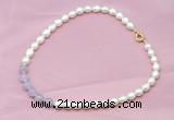 CFN401 9-10mm rice white freshwater pearl & lavender amethyst necklace