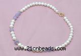 CFN501 Potato white freshwater pearl & lavender amethyst necklace, 16 - 24 inches