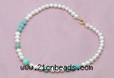 CFN505 Potato white freshwater pearl & amazonite necklace, 16 - 24 inches