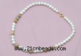 CFN514 9mm - 10mm potato white freshwater pearl & yellow crazy lace agate necklace