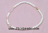 CFN517 9mm - 10mm potato white freshwater pearl & rose quartz necklace