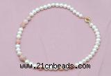 CFN518 9mm - 10mm potato white freshwater pearl & pink opal necklace