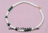 CFN528 9mm - 10mm potato white freshwater pearl & green tiger eye necklace