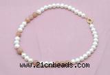 CFN536 9mm - 10mm potato white freshwater pearl & moonstone necklace