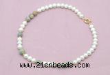 CFN557 9mm - 10mm potato white freshwater pearl & serpentine jasper necklace