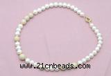 CFN559 9mm - 10mm potato white freshwater pearl & white fossil jasper necklace