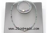 CFN609 4mm faceted round fluorite & potato white freshwater pearl jewelry set