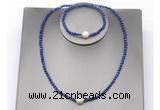 CFN618 4mm faceted round lapis lazuli & potato white freshwater pearl jewelry set