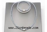 CFN619 4mm faceted round blue angel skin & potato white freshwater pearl jewelry set