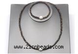 CFN630 4mm faceted round bronzite & potato white freshwater pearl jewelry set