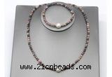 CFN631 4mm faceted round rhodonite & potato white freshwater pearl jewelry set